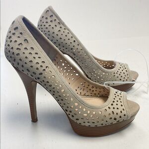 Enzo Angiolini peep toe suede laser cut heels